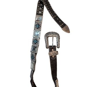 Atlas Rhinestone Western Belt Turquoise Cross Concho Studded Women Small